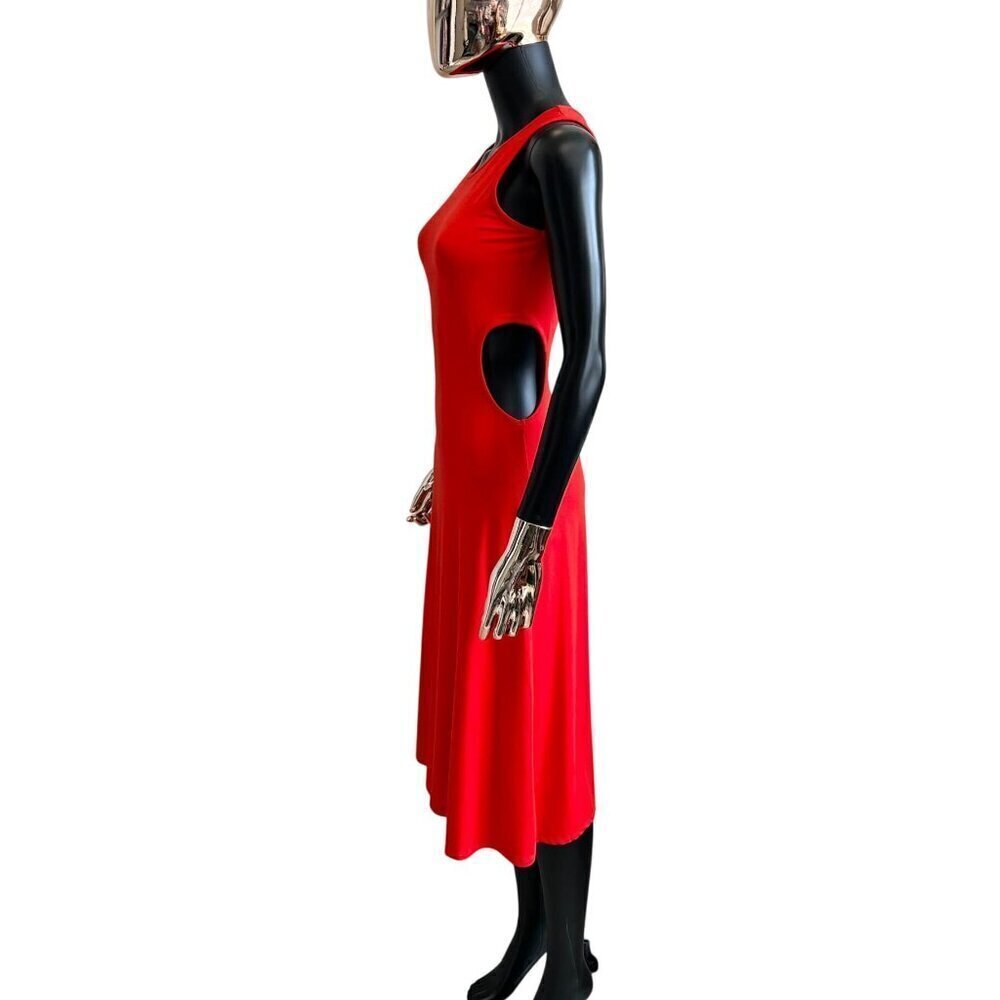 See You Monday Red Orange Cutout Midi Dress Size M NWT Sleeveless Bodycon Party - Picture 4 of 9